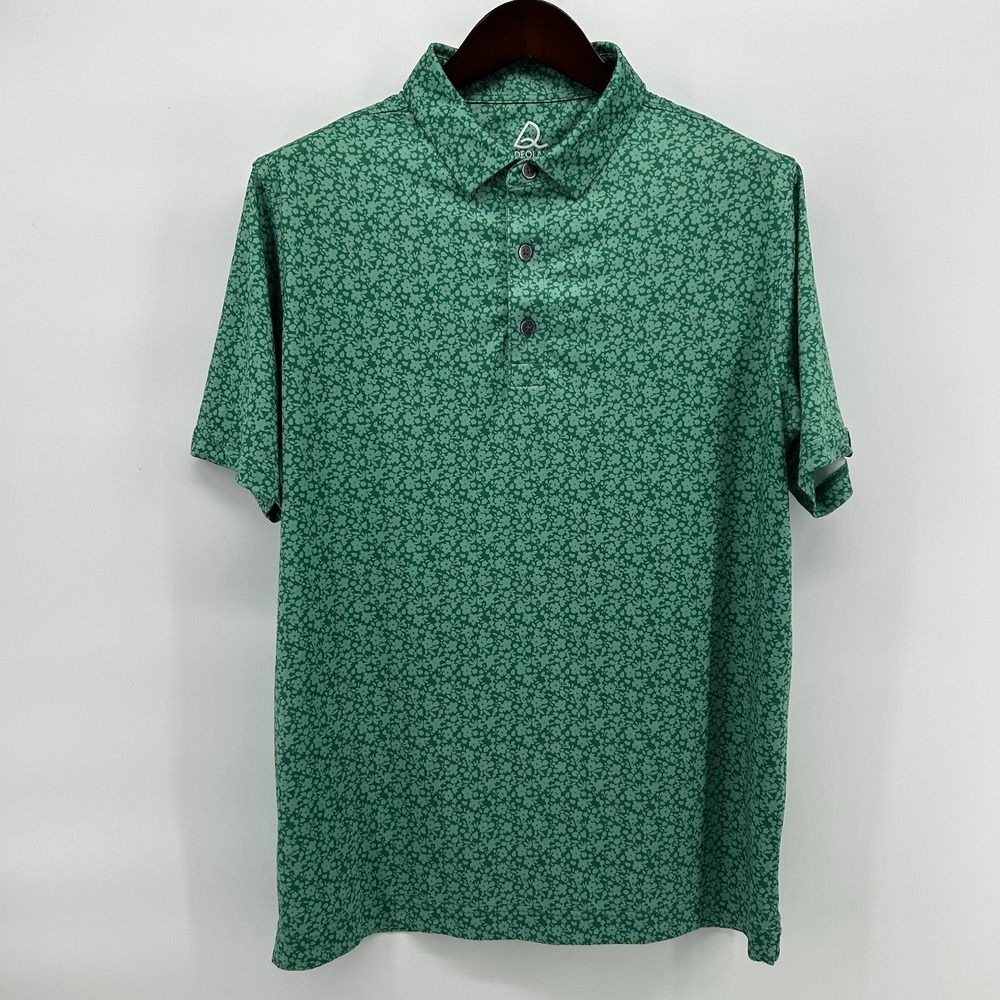 Deolax Golf Polo Mens L Green Floral Performance Stretch Shirt Athleisure‎ NWOT